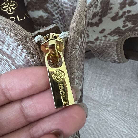 Isola Snakeskin Zip Up Brown Stiletto Heels - Size 9.5 - Picture 5 of 10